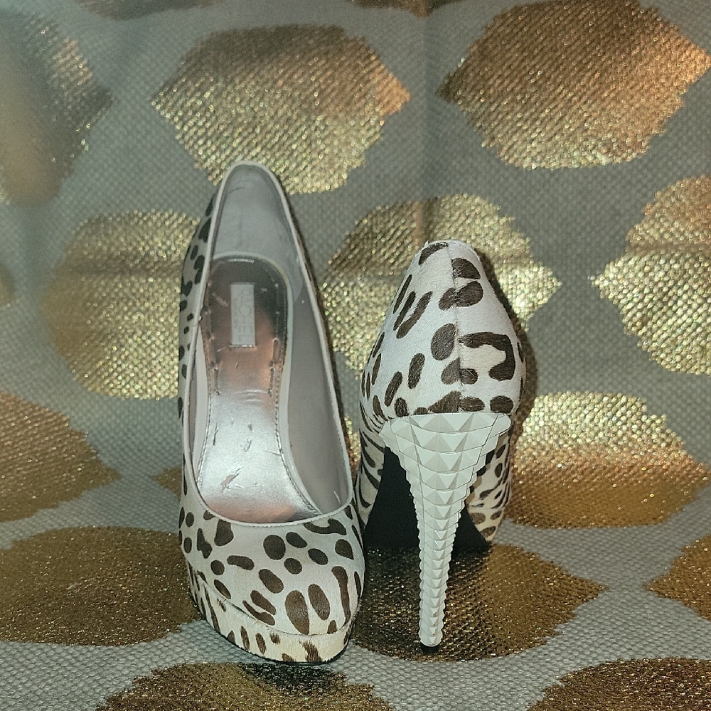 Rachel Roy White and Brown Leopard Heels